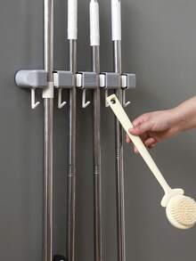 1 قطعة حامل مكنسة مثبت على الحائط - خطاف بدون ثقب - رف تخزين للحمام والمرحاض