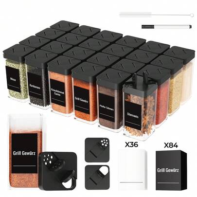 Nifogo 24 Stücke Gewürzgläser aus Glas mit Bambusdeckeln, 4 Oz Gewürzgläser mit minimalistischen Landhaus-Gewürzlabeln, einklappbarer Trichter, Gewürzbehälter für Gewürzregal, Schrank, Schublade
