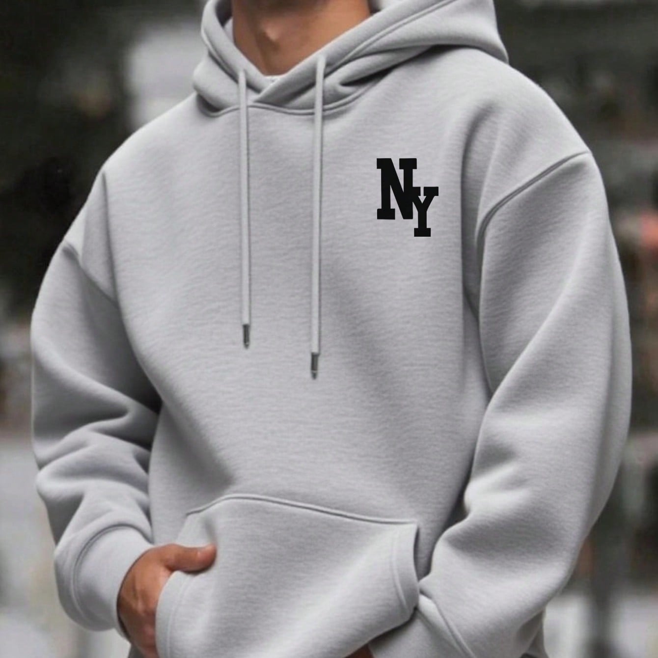 Sudadera con capucha con forro térmico con estampado del elemento NY para hombre, otoño/invierno