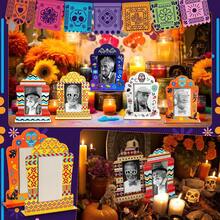 Weysat 6 Sets Picture Frames For Dia De Los Muertos Altar Day Of The Dead Decorations Skull Papel Picado Wooden Shadow Box Altar Ofrenda Supplies, Remembrance Picture Frame