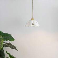 French Country Farmhouse White Glass Pendant Brass Large Flower Decorational Hanging Lamp Gold Vintage Indoor Chandelier E2627 Base Kitchen Island Bedroom Dining Table Living Room Foyer Bar - Un color - Ver 7