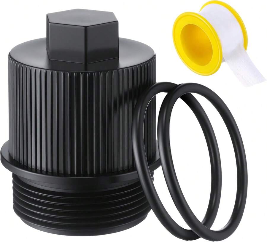 Dreyoo 1 Pack Filter Drain Plug With O-Ring, Raw Tape Compatible With Pentair 190030 Clean &Amp; Clear Plus, FNS Plus, And Quad D. E. Cartridge Pool And Spa Filters, Drain Cap Replacemen - 黑色 - 查看 1