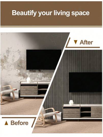 1roll Wood Wand Panel Peel Stick 40*300CM/15.7x118 In |,Wallpaper Roll,Wall Paper,Wallpaper Stick,Peel Panels,Stick On Wallpaper, Bruin ative Slat Wallpaper Living Room, Self Adhesive Covering Panels Cabinets view 10