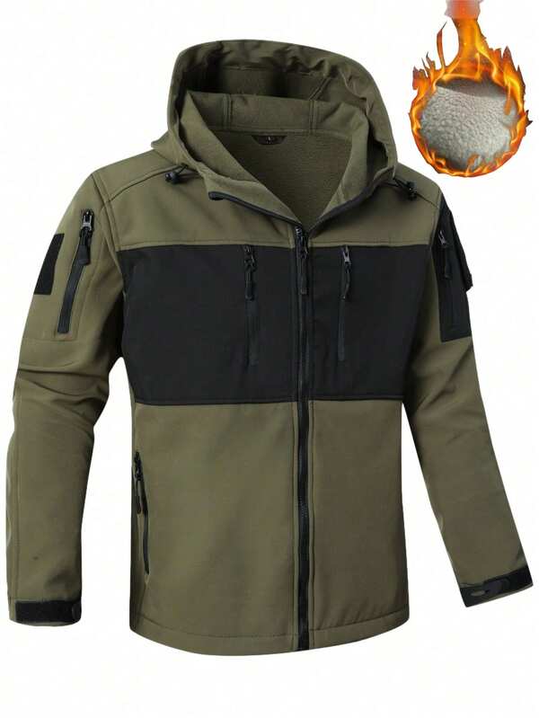 Giacca con cappuccio in pile morbido, con tasche multiple, giacca da esterno adatta per l'autunno/inverno