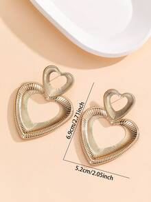 Vintage Asymmetric Design Personalized Exaggerated Fashion Heart Shaped Earrings, Textured Metal Texture Earrings