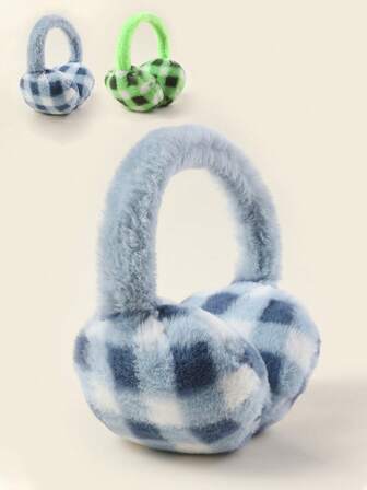 1PC Classic Check Pattern Ear Muffs Winter Girl Boy Soft Earmuffs Cute Ear Covers Cold Weather Fluffy Ear Warmers Headband Winter Accessories