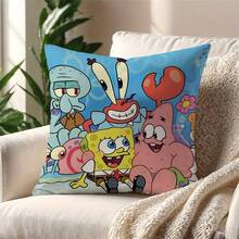 1 Stück SpongeBob Cartoon Quadrat Plüsch Kissenbezug, super weicher Kurzflor, verdeckter Reißverschluss, Sofa Schlafzimmer Auto Dekor Kissen, geeignet für Party/Feiertags Dekoration, einseitig Design ohne Füllung