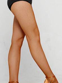 1件装女士拉丁舞丝袜，拉丁渔网袜，焦糖色细网眼连裤袜，圣诞礼物