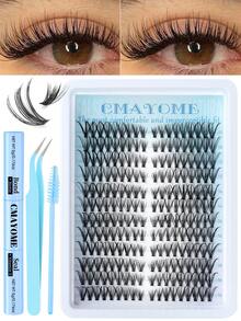 216/192 szt. puszystych, pojedynczych rzęs w kształcie litery D, kocie oko, do łączenia na lewą i prawą stronę, pojedyncze rzęsy 80/100D DIY, bardzo grube, naturalne, trwałe, ultralekkie, ultramiękkie, wielokrotnego użytku, zestaw do przedłużania rzęs, klej i uszczelniacz, pęseta do rzęs, szczoteczka do rzęs, odpowiednie dla początkujących, do użytku domowego, na co dzień, na imprezy, w podróży i na festiwale muzyczne