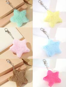 Nouveau porte-clés mignon fait main en peluche rose, pendentif de décoration de sac en peluche bleue en forme d'étoile à cinq branches, porte-clés créatif en forme d'étoile à cinq branches, porte-clés d'étoile pour amoureux, petit cadeau créatif pour les festivals et les événements de lancement d'entreprise, accessoires de voiture, breloques de sac, accessoires gothiques et Y2K pour l'école