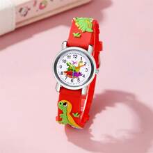 Reloj de cuarzo con correa de silicona con diseño de dinosaurio lindo y de dibujos animados para niños - Rojo - Ver 5