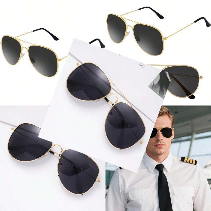 Aviator Sunglasses For Men Women Black Sunglasses Military Style Sun Glasses For Daily Wearing And Halloween Costume - 黑色 - 查看 1