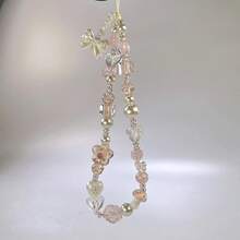 Y2K Style Glass Flower Bead Phone Charm - Suitable For Women And Girls Acrylic Knot Lanyard Keychain, Perfect For AirPods Cases, Camera And Bag Accessories, Phone Straps, Pendants, Camera Accessories, SANSANGO - Dây đeo điện thoại hình hoa nơ tráng men màu hồng - Xem 1