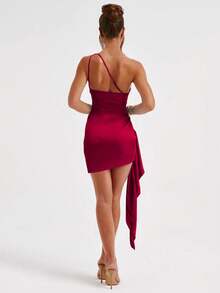 1pc Sexy Backless Frill Trim Bodycon Dress, Strapless Sleeveless, For Bar Party Holiday, Fashion Slim Fit - Burgundy - View 6