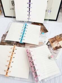 A7 极简透明活页笔记本和计划本、月度网格/横线/空白活页日记本和封面、笔记本套、可再填充活页夹收纳盒、A7 活页日记手册、PVC 活页夹套 - 彩色 - 查看 9