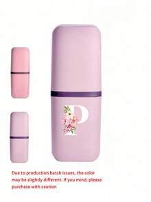 Pink Portable Travel Toothbrush Cup, Crabapple Flower A-Z Pattern, Rinse Cup, Bathroom Storage, Rinse Cup, Travel Toothbrush Case, Makeup Brush Storage Box, Multi-Function Toothbrush Cup, Non-Alcoholic, Plastic Material, Compact Design, Ideal For Oral Care Anytime Anywhere. Outdoor Business Travel Supplies Box, Suitable For Travel, Camping, Business Trips And School, Essential For Outdoor Travel - Multicolor - View 25