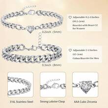 Pulseras cubanas a juego ajustables para parejas, como regalo - Plata+Plata - Ver 5