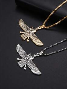 1 Stück klassisch modisches religiöses Design Edelstahl poliert Vogelflügel Anhänger Halskette, Unisex Schmuck