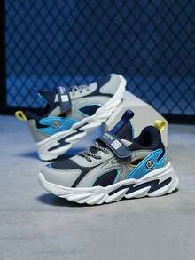 Boys' Colorblock All-Season Wear-Resistant, Non-Slip, Lightweight And Comfortable Functional Shoes For Children, Flat Shoes, Casual Running Shoes - Màu xanh hải quân - Xem 2