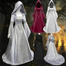 Hooded Gothic Dress For Women, Victorian Medieval Renaissance Costume With Corset Lacing, Elegant Halloween Party Gown - 黑色 - 查看 11
