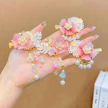 4 Pieces Of Girls Hair Accessories Colorful Sweet Tassel Hair Clips - 4 Colorful Flower Hairpins - View 3