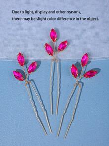 3件套优雅玻璃发夹，新娘婚礼简约闪亮水晶发饰，情人节配饰 - 玫紅色 - 查看 3