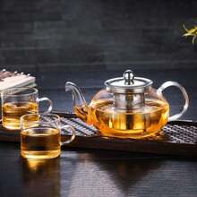 1pc Glass Teapot, Afternoon Tea Pot, Tea Infuser Pot, Home Boiling Kettle, Floral Teapot, Kung Fu Tea Set, Suitable For Home, Restaurant, Hotel, Office, Tea Accessories