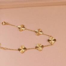 3pcs Luxury Stainless Steel Gold-Plated Clover Bangle Bracelet, Shiny Elegant Stainless Steel Non-Fading Bracelet For Women