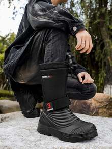 Winter Outdoor Men's Sports Shoes, Anti-Slip, Water-Resistant Leather Snow Boots, Fashionable Plus Size Work Safety Shoes Workwear Motorcycle Riding High-Top Leather Boots Casual Black Rubber Shoes