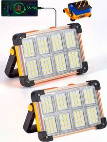 1/2 piezas Luces solares para exteriores, 144 LED Iluminación para exteriores Lámpara de camping, Luz de Luz nocturna, Lámpara de trabajo de emergencia para exteriores, Batería de alta capacidad de 3*1200mAh Lámpara portátil de reparación, Banco de energía portátil con carga USB inversa, 4 modos de iluminación Luces de emergencia rojas y azules, Linterna portátil resistente al agua y muy brillante de plástico resistente, Disponible en naranja/gris/negro, Adecuado para cortes de energía, situaciones de emergencia