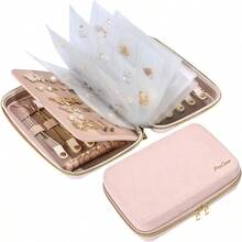 ProCase Large Travel Jewelry Organizer Case Jewellry Home Storage Book Ring Binder With Clear Pockets For Presentation Zippered Pouch Bag For Earrings Necklaces Bracelets Pink