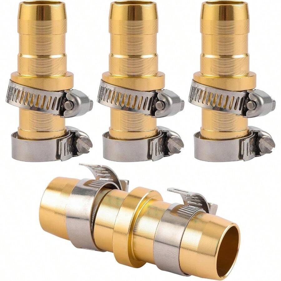 4 Set Garden Hose Repair Connector With Clamps Fit For 3/4" Or 5/8" Garden Hose Fitting 5/8" Barb X 3/4" GHT Garden Hose Adapter/Fittings Water Hose Repair Kit - 4 件套+適用於 3/4 英吋或 5/8 英吋軟管 - 查看 1