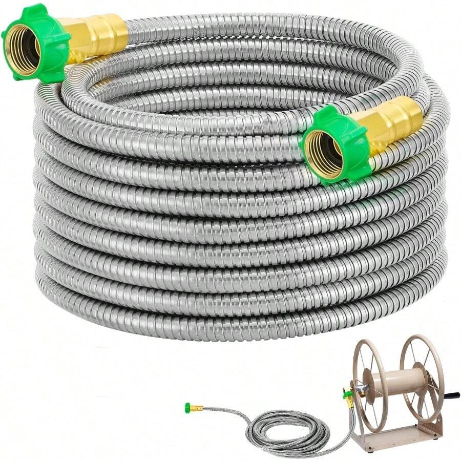 3ft Short Garden Hose With Female To Female Connector Metal Leakproof Leader Hose For Hose Reel Heavy Duty 304 Stainless Steel Flexible Hose For Outdoor Garden Watering Car Pet Cleaning - 25英尺 - 查看 1