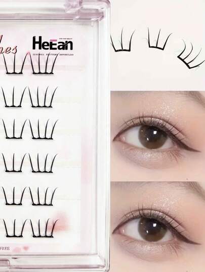 6 Rows Of Mini Flame Cluster Lower Eyelashes - Glue-Free Lightweight Self-Adhesive Curling Eyelashes, 6-9 Mm Natural Makeup Effect, Suitable For Weddings, Valentine's Day/Mother's Day Gifts, Spring And Summer Travel, Eyelash Extensions, Wedding Eyelashes, Curling Eyelash Design, Self-Adhesive Eyelashes