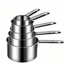 5 Pieces Stainless Steel Measuring Cups Set,  Kitchen Measuring Sets Gadgets Tool,For Cooking & Baking,Measure Dry & Wet Ingredients And Liquid (Cups) - Silver - View 2