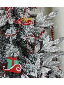 12Pcs Christmas Glitter Bay Leaf, Artificial Christmas Tree Picks Sprays For Christmas Tree Wreath Floral Wedding Bouquet Decoration,Christmas - Silver - View 4