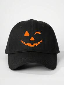 1pc Halloween Pumpkin Expression Printed Adjustable Baseball Cap, Outdoor Sun Ion Casual Hat Suitable For Boys And Girls, Spring/Autumn, Travel, Beach, Halloween Costume For Kids
