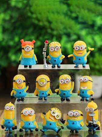  1/12 piezas Mini Figura de Colección de Personajes de Minions/PVC, con poses y accesorios únicos, adecuado para decoración del hogar y del automóvil, regalos de Navidad y Halloween, recuerdos de fiesta, decoraciones temáticas, coleccionables duraderos, muñecas coleccionables