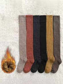 女士纯色舒适过膝袜，冬季保暖过膝袜，秋冬季纯色保暖过膝长袜，加厚保暖过膝长袜，加厚膝上袜，秋冬季室内保暖袜。情人节礼物。 - 彩色 - 查看 9