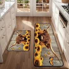 1 件高地牛和向日葵图案设计厨房垫,带防滑背衬,可机洗,轻质水晶天鹅绒材料地毯适用于卧室、客厅、餐厅、厨房、浴室等场景,完美的春季装饰地毯 - 彩色 - 查看 5