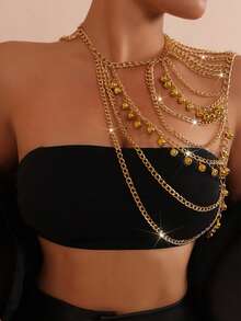 1 件时尚个性化吊坠，随机数量流苏链，百搭街头风格朋克肩带，甜美酷炫身体链设计配饰 - 多色 - 查看 3