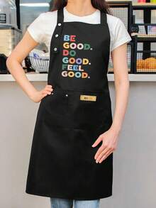 Vin Typography Chef Apron With "BE GOOD, FEEL GOOD, LOOK GOOD" Print - High Quality Black Cooking Baking Uniform, Adjustable Waist Ties & Pocket For Cooks, Restaurants, Cafes - Machine Washable Workwear (Poser Style), Apron For Service, Apron For Cooking, Chef Apron Spain, Waiter Apron, Apron Cooking, Funny Cooking Apron, Half Apron, Aesthetic Apron, Apron Coffee, Apron For Aesthetics, Waitress Apron, Shoulder Apron, Waffle Apron, Apron Short, Coffee Shop Apron, Apron With - 黑色 - 查看 2