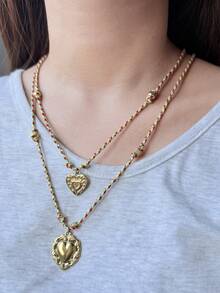 1pc Y2K Style Thanksgiving Colorful Handmade Rope Necklace With Stainless Steel Gold Heart Pendant, Suitable For Thanksgiving, Christmas Gifts And Wear - Multicolor - View 2