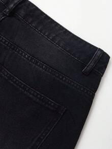 Casual Street Fashion Washed Denim Jeans, Minimalist Loose Wide-Leg Jeans - Black - View 10