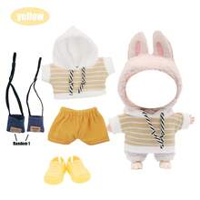 Gestreifter Hoodie und Shorts Sportanzug Set, für LABUBU, kombiniert mit Stofftasche und Schuhen, modische Accessoires, Merchandise, Geburtstags-/Feiertagsgeschenk (ohne Plüschpuppe)