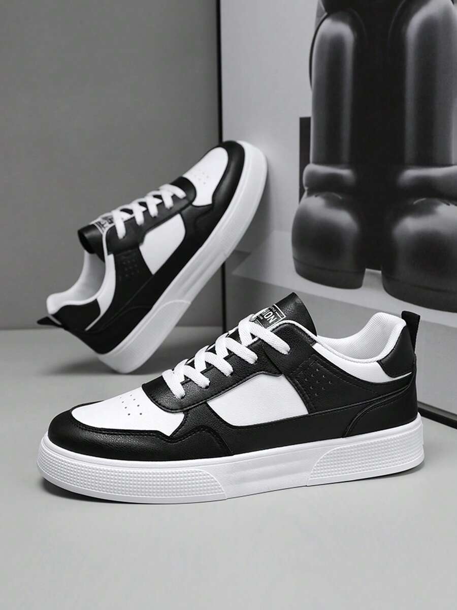 Giày thể thao nam đơn giản phối đen trắng buộc dây, giày sneaker thời trang thường ngày phù hợp cho đi làm, đi bộ, đi cùng người yêu, dạo chơi và thể thao.