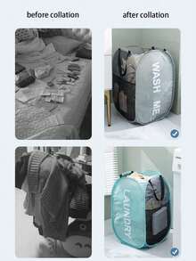 Mesh Laundry Basket, Pop-Up Collapsible Laundry Hamper With Handle, Large Side Pocket, Suitable For Kids Room, Dorm, RV, Cruise, Grey Closet Storage Organizer Basket, Essential Bedroom, Dorm Clothes Storage Organizer Bag, Storage Box, Laundry Bag, Washing Machine Bag, For Laundry, Bathroom, Travel, Can Store Dirty And Clean Clothes, Bras, Dorm Essential, Closet Organizer - Multicolor - View 5