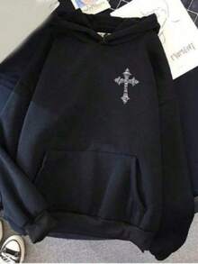 Unisex Flannel  Sweatshirt Cold Weather Blouse Promotion Small Cross Father's Day - Black - View 1