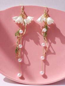 Faux Pearl Decor Flower Drop Earrings Valentines,Mom,Mother,Mother's Day,Gift - 多色 2 - 查看 2