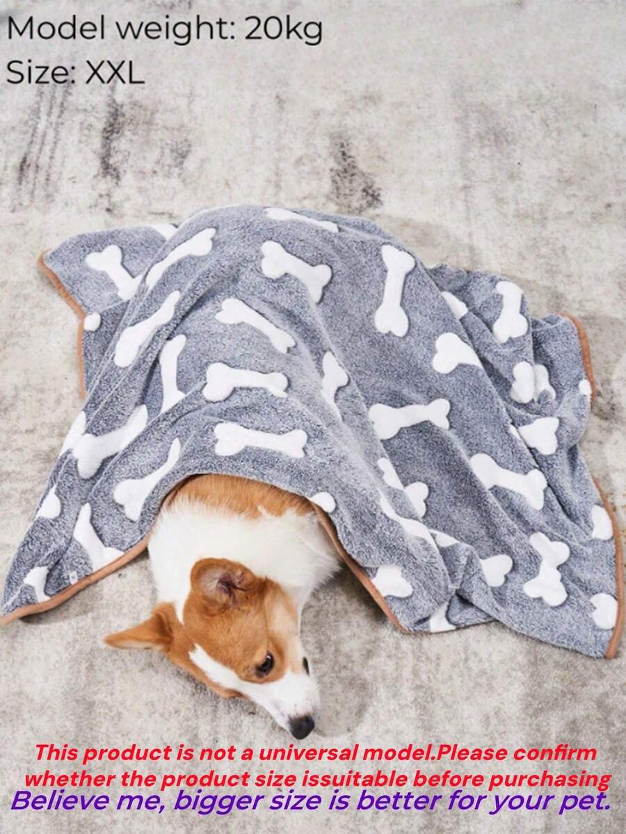 1pc XXL/Xl/L/M Gray Pet Blanket Dog Puppy Blanket Bone Print Fleece Blanket For Small Medium Large Dog Cat, Check The Size Chart Before Ordering - Grey - View 1